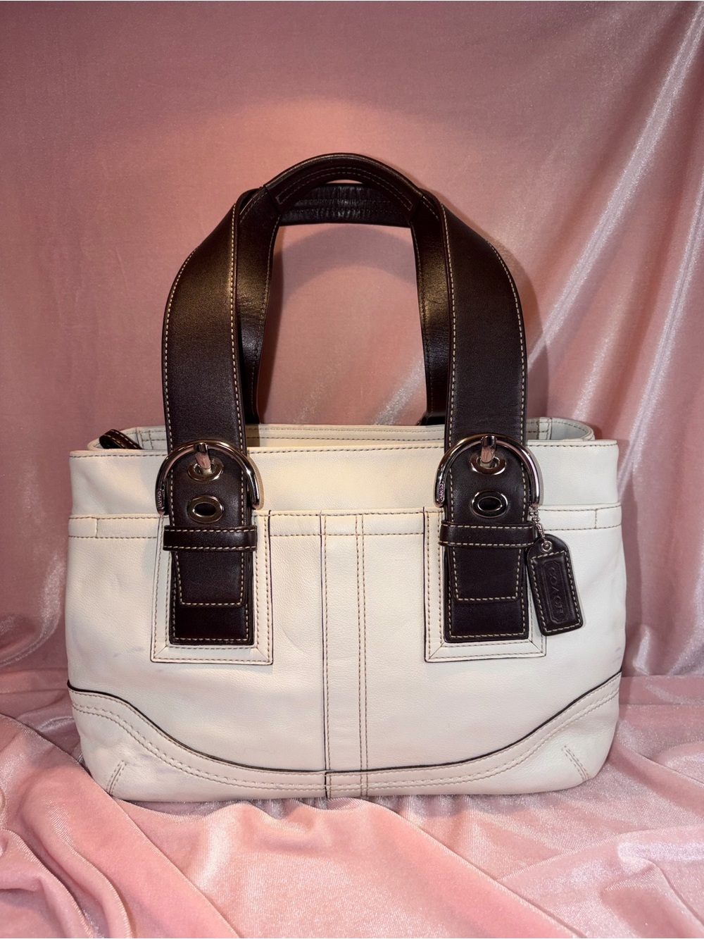 RARE Vintage Authentic 2007 Coach SoHo Carryall Tote Cream | Dark Brown F10911